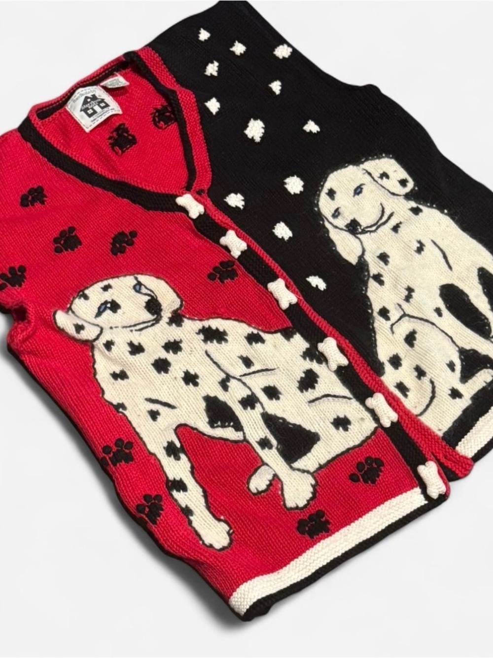 Vintage Storybook Knits Dalmatian Dog Bone Button Sweater Vest M - Picture 2 of 4